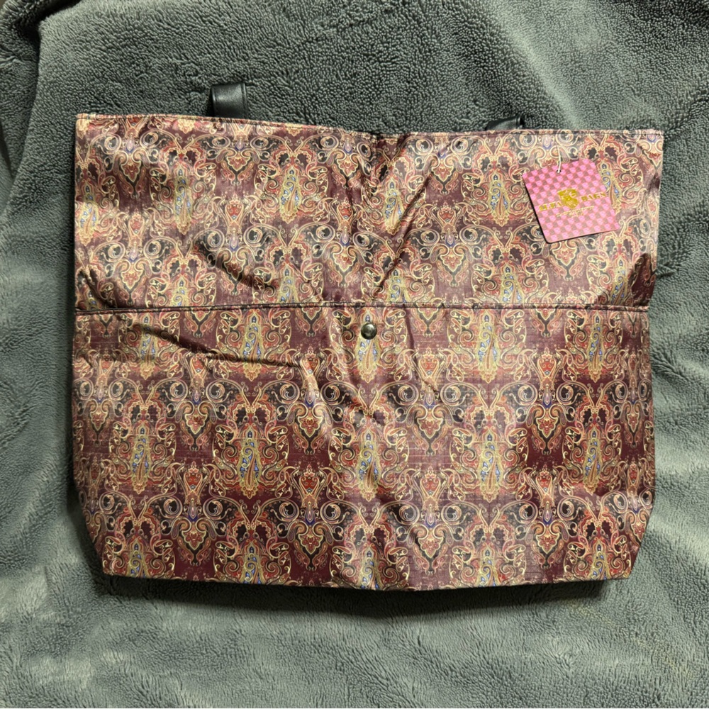 Package Tote, Lined Inter and Large Outside Pocket in Rust Tapestry Pattern